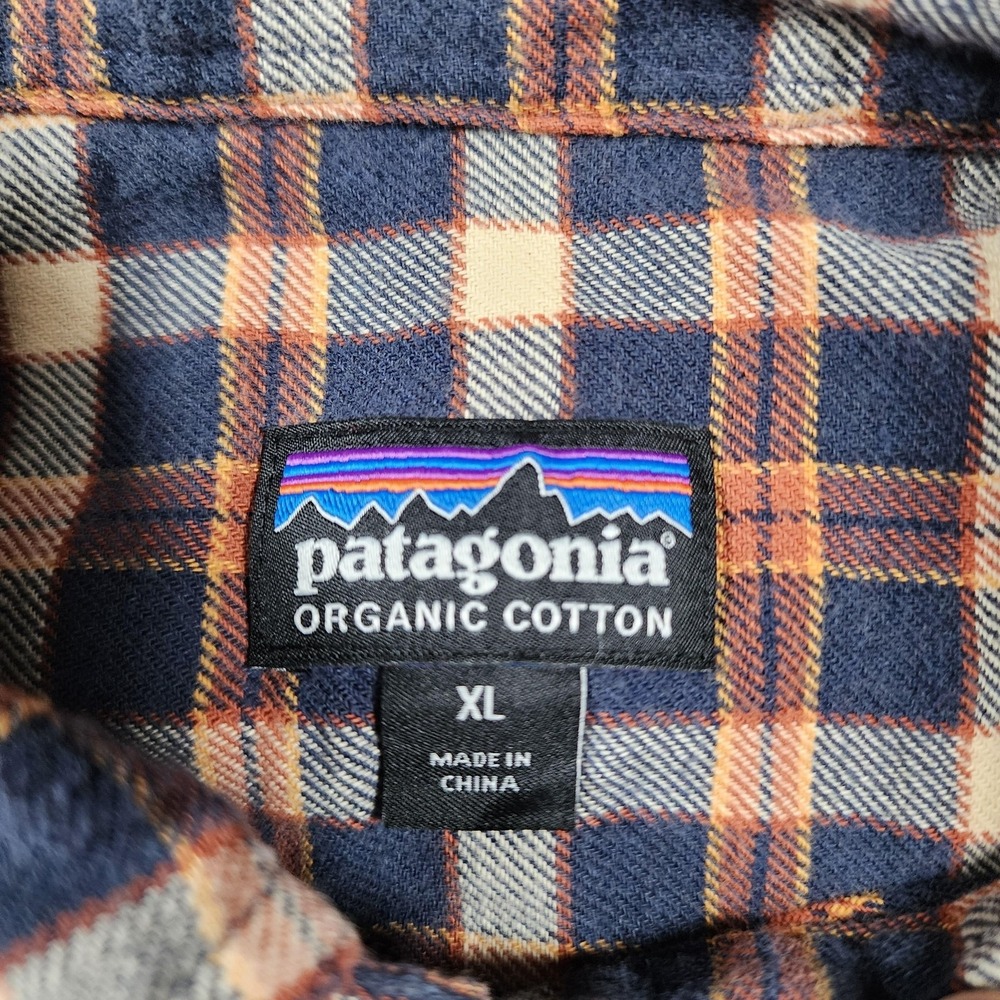 Patagonia Fjord Shirt Mens XL Blue Plaid Organic Cotton Flannel Long Sleeve - Picture 2 of 11